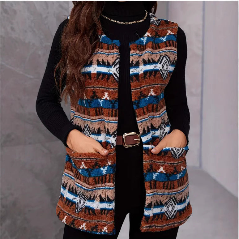 Damen Weste im Ethno-Look mit Taschen und weichem Material Drune