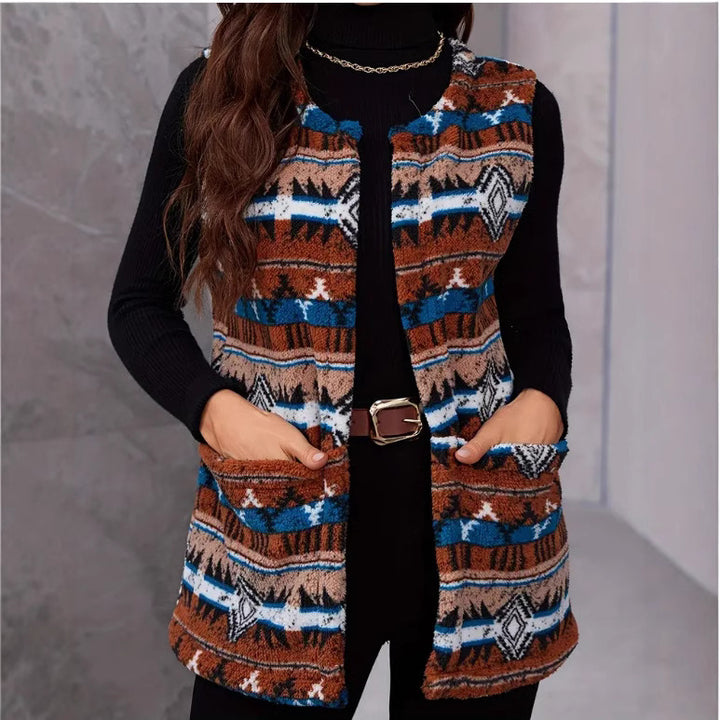 Damen Weste im Ethno-Look mit Taschen und weichem Material Drune