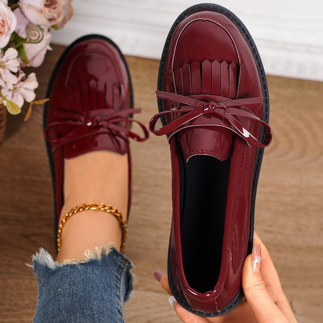 Damen Klassische Loafers mit elegantem Lackfinish und modischem Schleifen-Detail Drune