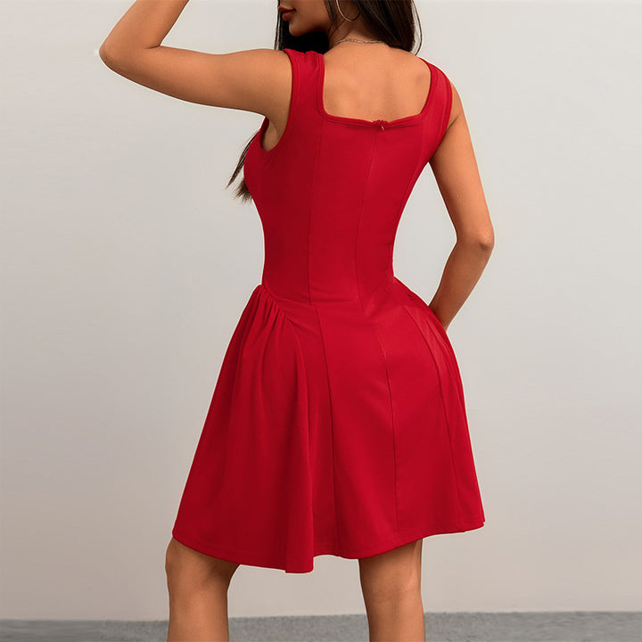 Damen A-Linien Kleid mit quadratischem Ausschnitt und gefüttertem Rock Drune