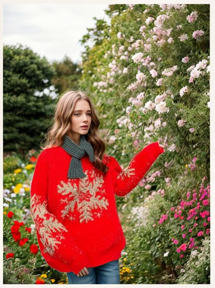Damen Strickpullover mit festlichem Motiv und lässigem Schnitt Drune