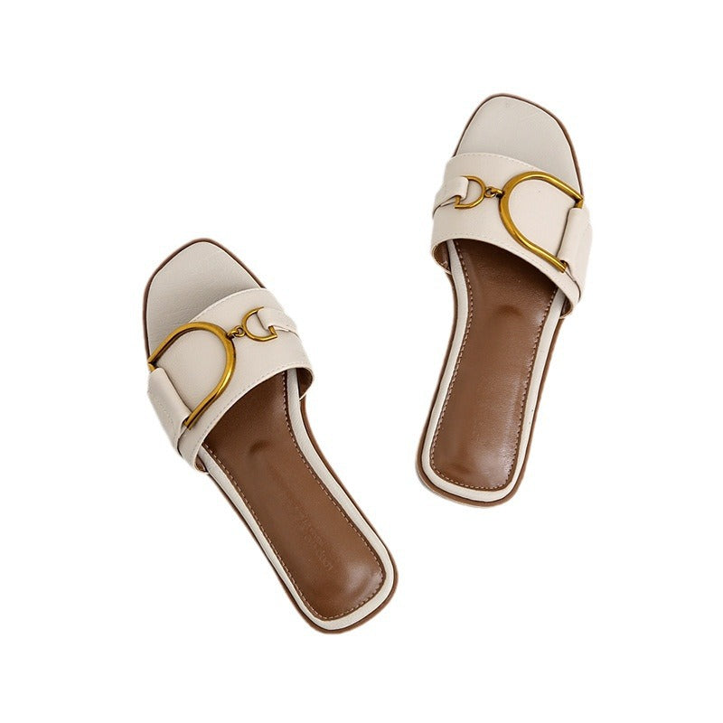 Damen Elegante Slides mit luxuriösem goldenen Akzent und bequemem Fußbett Drune