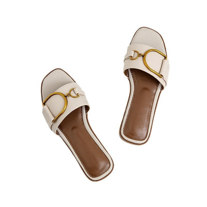 Damen Elegante Slides mit luxuriösem goldenen Akzent und bequemem Fußbett Drune