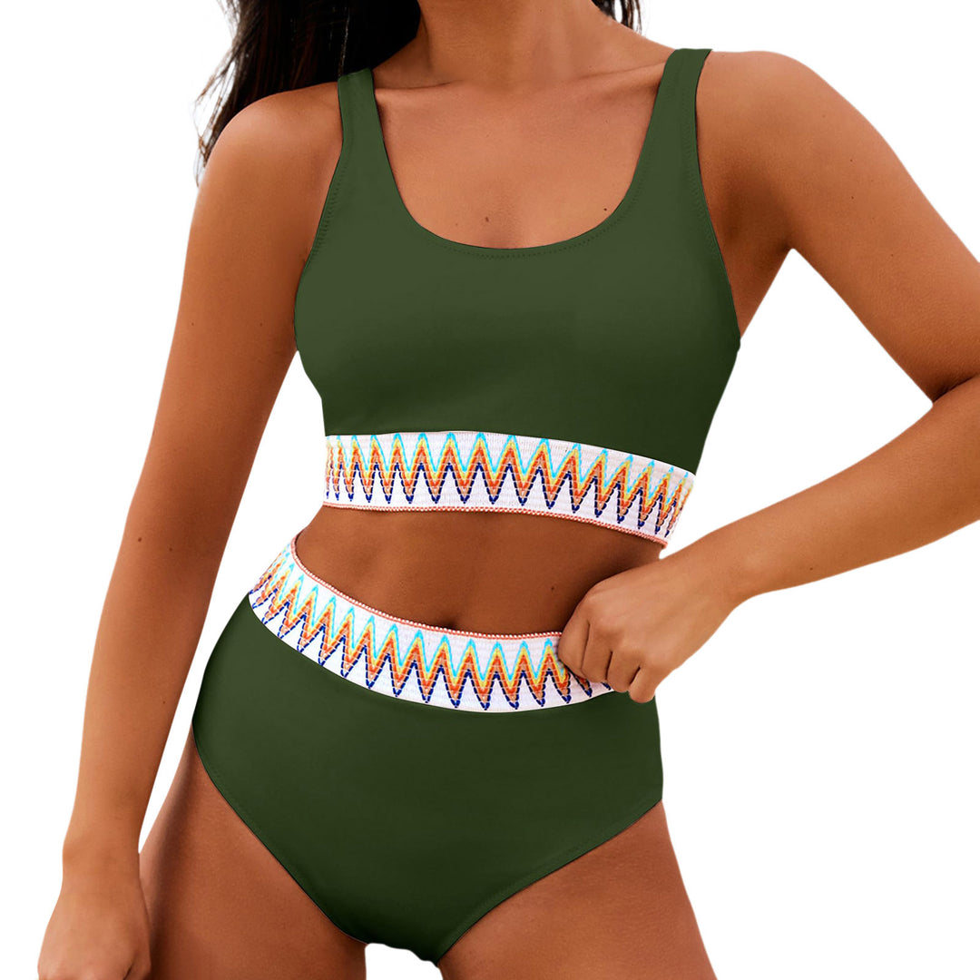 Damen Hoch tailliertes Bikini-Set mit modischem gestreiftem Bund Drune