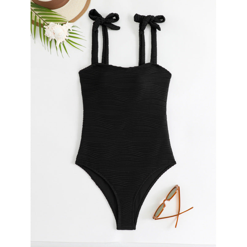 Damen Einteiler Badeanzug mit modischem Wickelrock und eleganten Bindebändern Drune