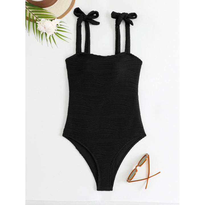 Damen Einteiler Badeanzug mit modischem Wickelrock und eleganten Bindebändern Drune