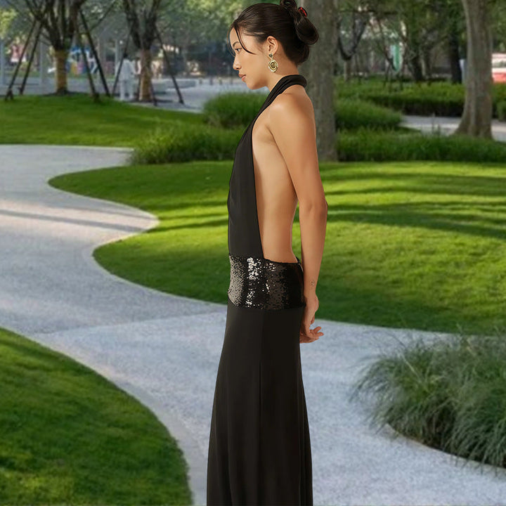 Damen Abendkleid mit schickem Wasserfallausschnitt und glitzerndem Taillenelement Drune