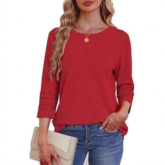 Damen lässiges Longsleeve-Oberteil mit Spitzen-Details Drune