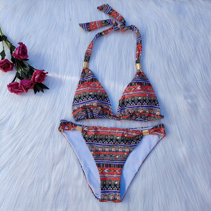 Damen Triangel-Bikini mit verspieltem Ethno-Muster Drune