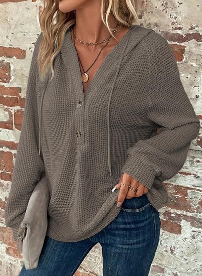 Damen lässiger Hoodie mit Knopfdetails und weit geschnittenen Ärmeln Drune
