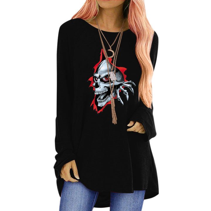Damen Langarmshirt mit kreativem Skelett-Design und lässigem Schnitt Drune
