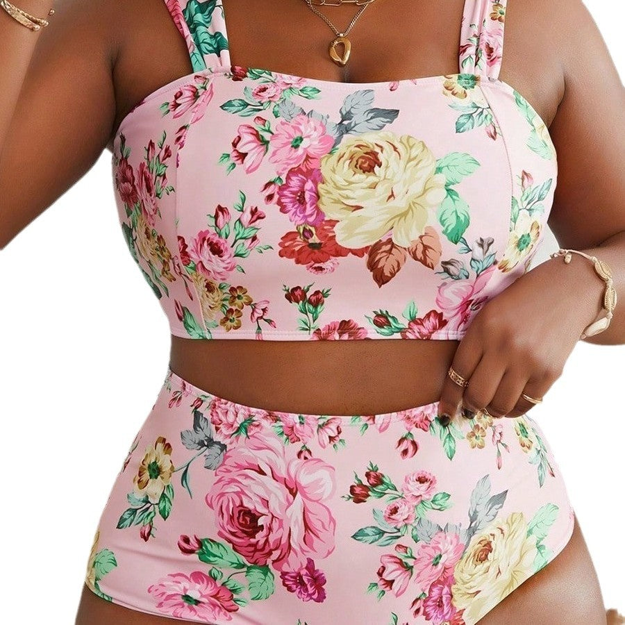 Damen Floral Bikini-Set mit hoher Taille und breite Träger Drune