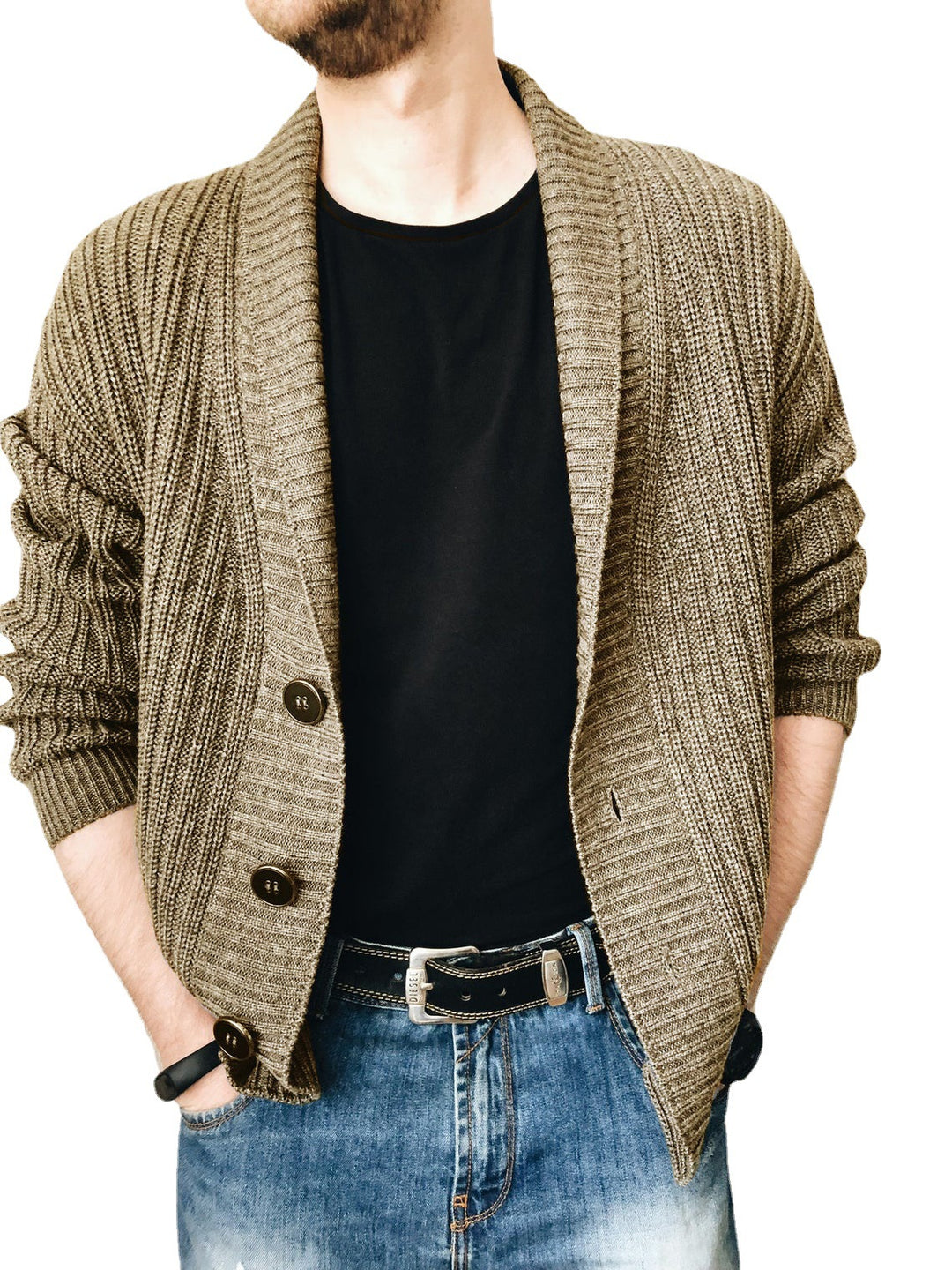 Herren Strickjacke mit modischem Schalkragen und praktischen Knöpfen Drune