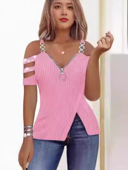 Damen Elegantes Oberteil mit asymmetrischem Schnitt und dekorativem Reißverschluss Drune