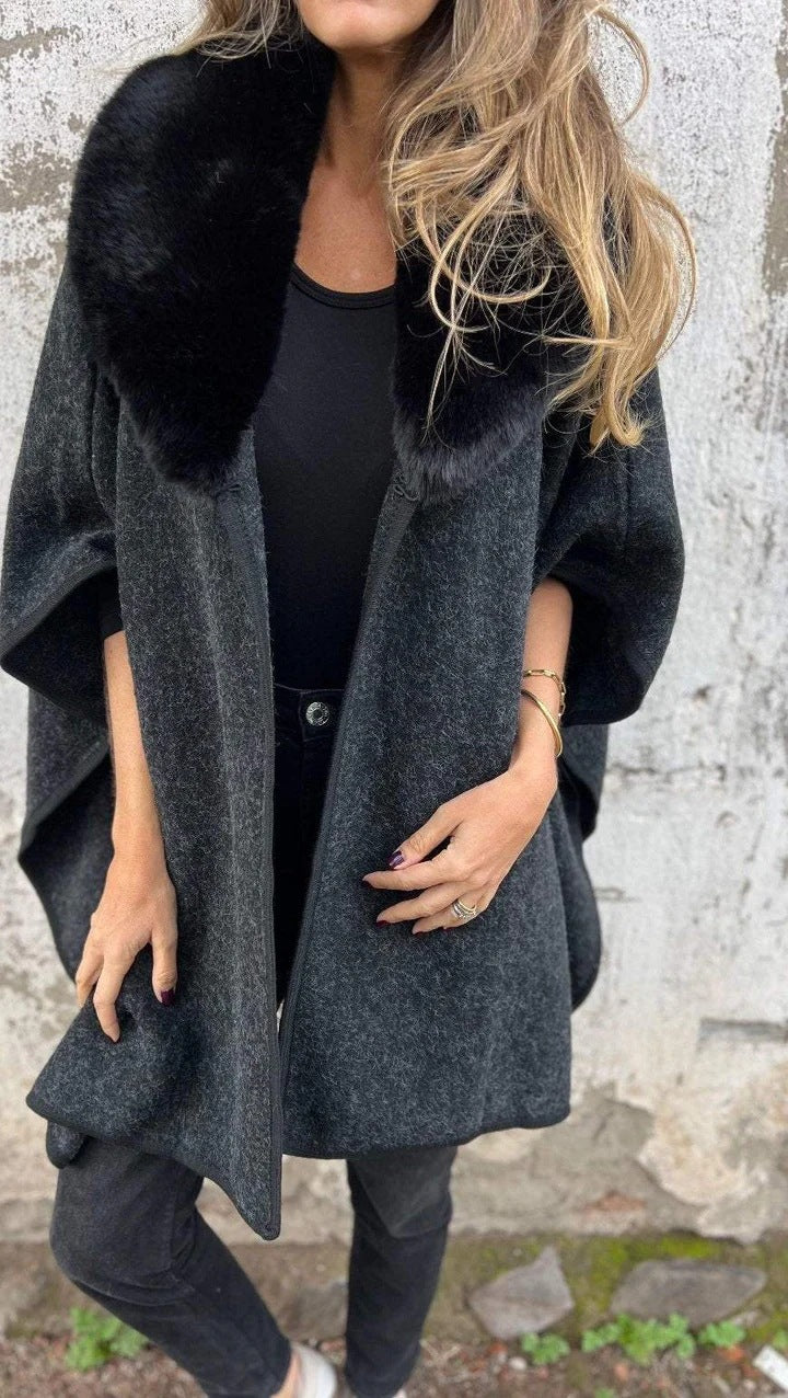 Damen elegante Übergangsjacke mit luxuriösem Kunstpelzkragen Drune