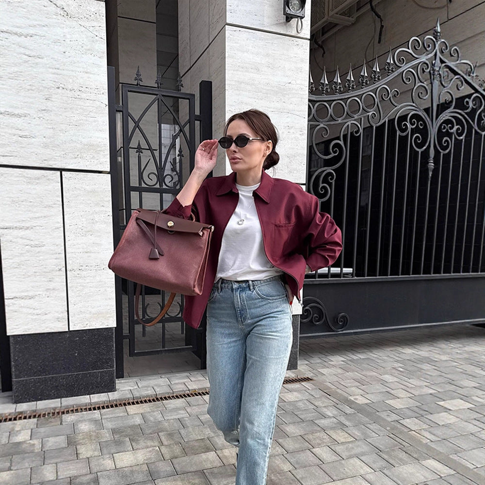 Damen modische Oversized-Jacke mit praktischem Reißverschluss Drune