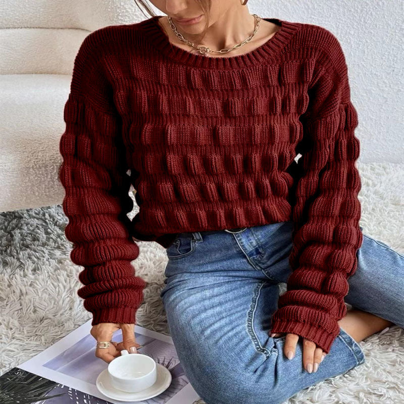 Damen Strickpullover mit modernen Rastermuster Drune