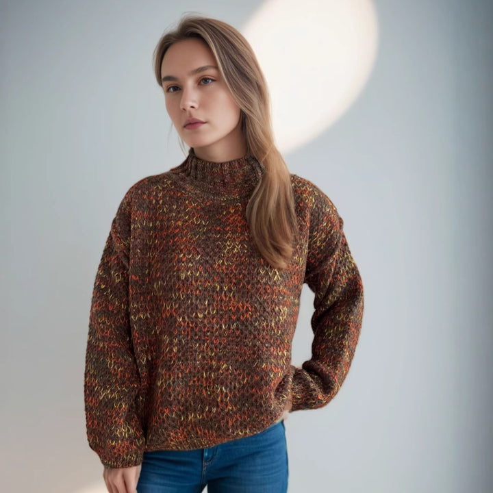 Damen Grobstrickpullover mit hochgeschlossenem Kragen und luftiger Struktur Drune