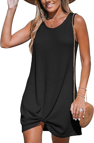 Damen lässiges Sommerkleid aus strukturierter Baumwolle mit verspieltem Knoten Drune