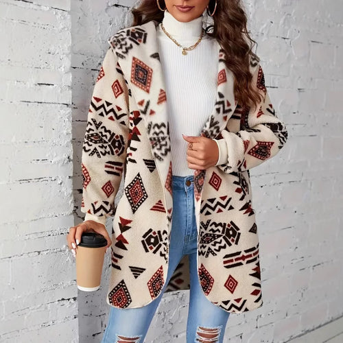 Damen Plüschjacke mit Ethno-Muster Drune