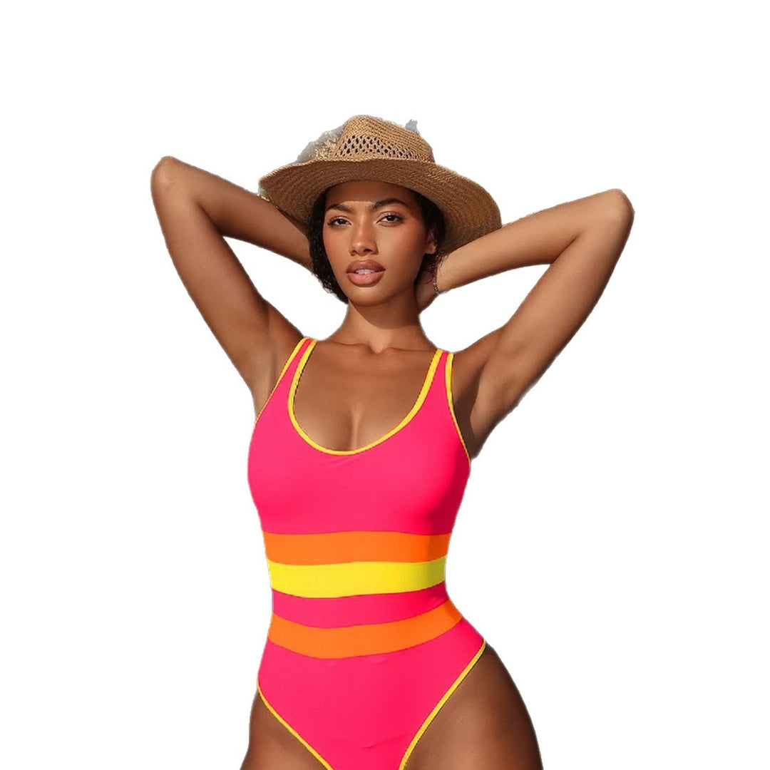 Damen Sportlicher Badeanzug mit trendigen farbigen Streifen Drune