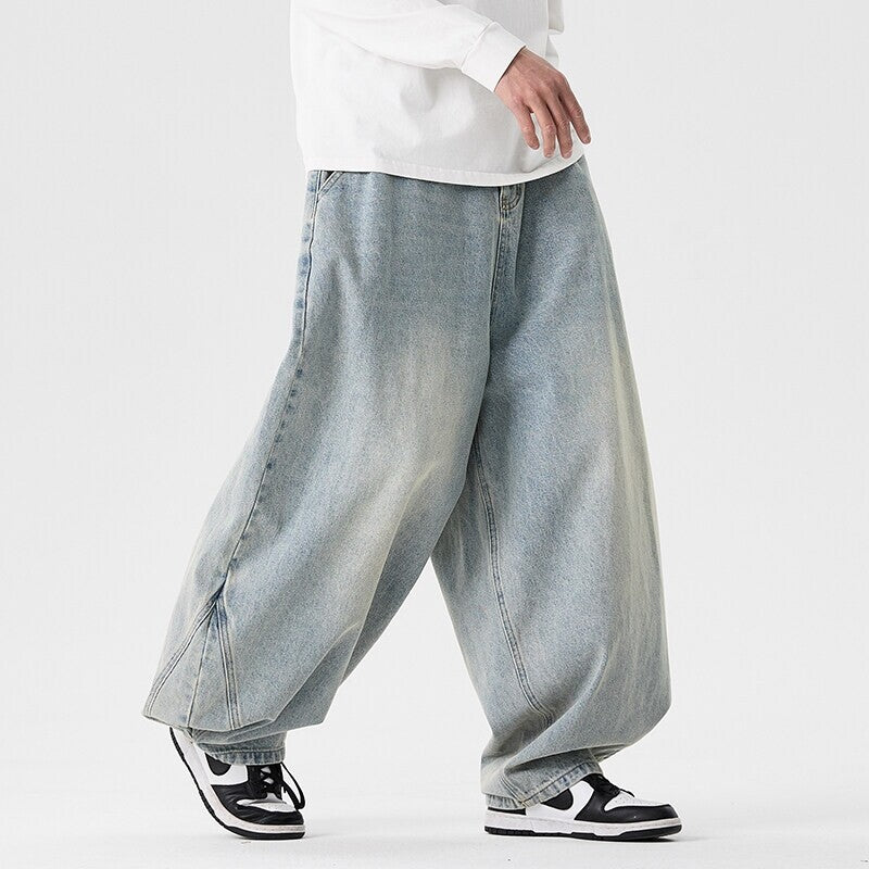 Herren nan extraweite Baggy-Jeans mit tiefem Schritt, relaxed Low-Crotch Schnitt und weitem Saum Drune