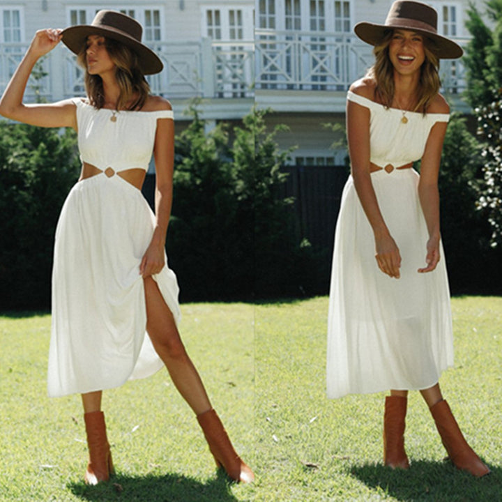 Damen Maxikleid mit Off-Shoulder-Ausschnitt und durchgehendem Schlitz Drune