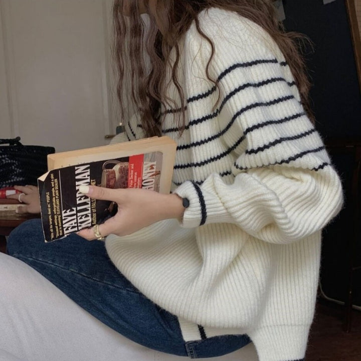 Damen lässiger Pullover mit streifenförmigem Muster und modernem Schnitt Drune