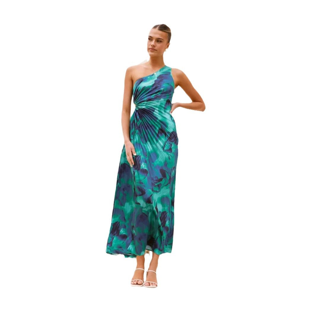 Damen Maxikleid mit asymmetrischem Schnitt und fließendem Faltenrock Drune