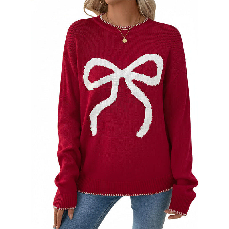 Damen lässiger Pullover mit verspieltem Schleifen-Design und hohem Kragen Drune