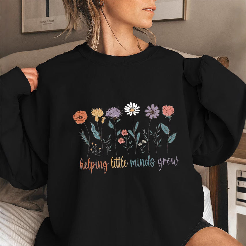 Damen Sweatshirt mit voluminösen Ärmeln und motivierendem Blumenaufdruck Drune