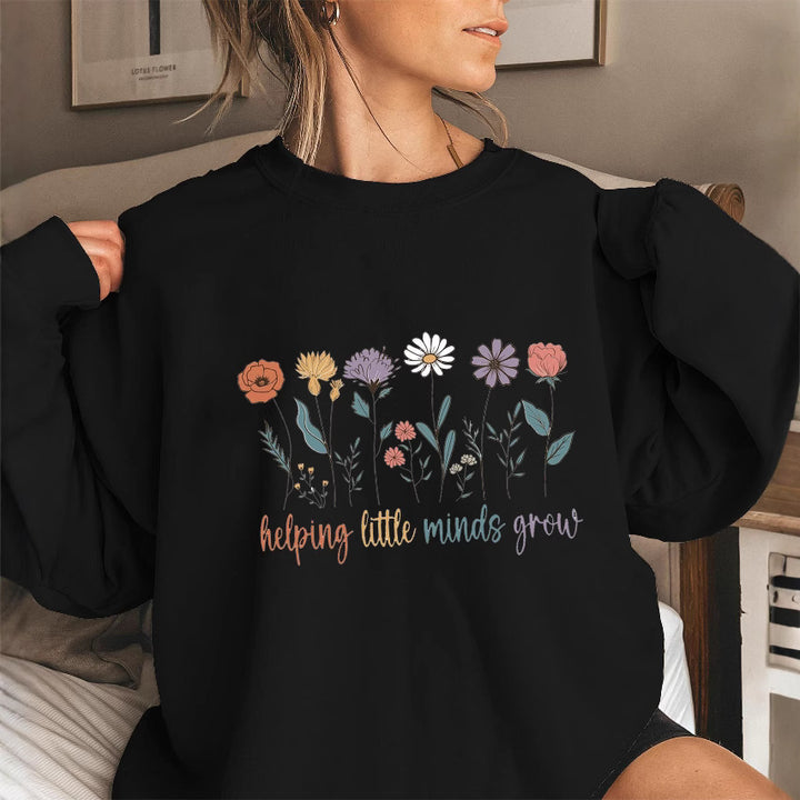 Damen Sweatshirt mit voluminösen Ärmeln und motivierendem Blumenaufdruck Drune