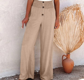 Damen Weite Chinohose mit elastischem Bund und dekorativen Knopfdetails Drune
