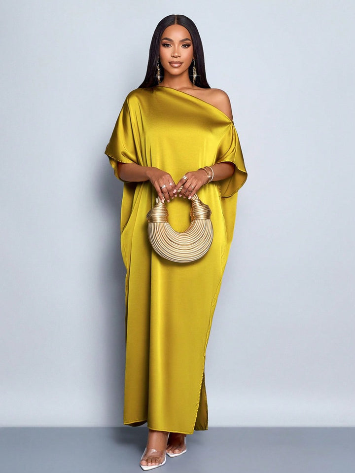 Damen Maxikleid mit asymmetrischem Schnitt und elegantem Fall Drune
