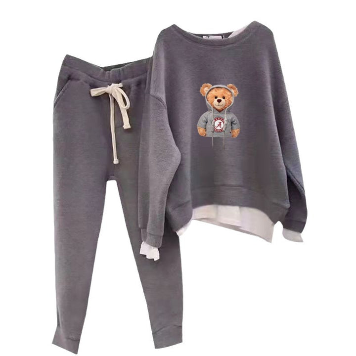 Damen Freizeit-Lounge-Set mit Bärenmotiv und lässigem Schnitt Drune
