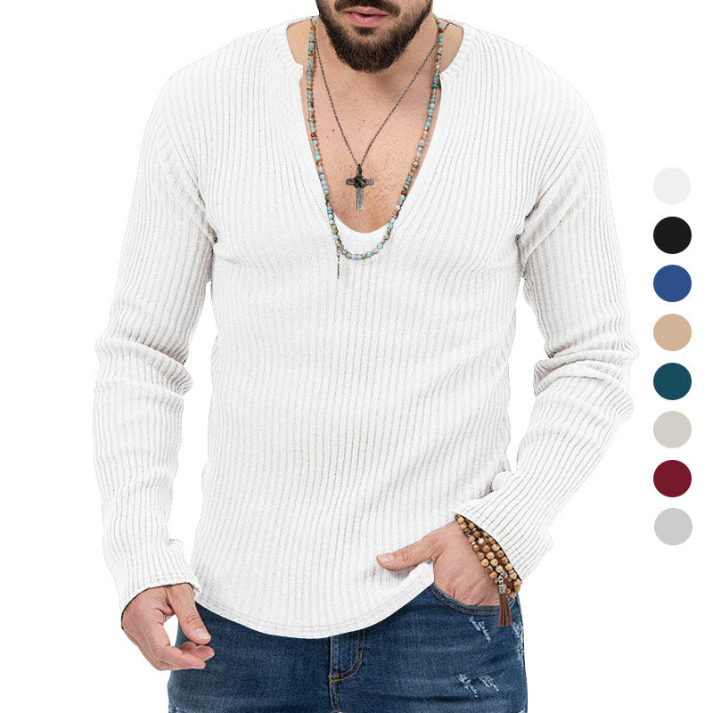 Herren elegantes Langarmshirt mit tiefem V-Ausschnitt und strukturiertem Gewebe Drune