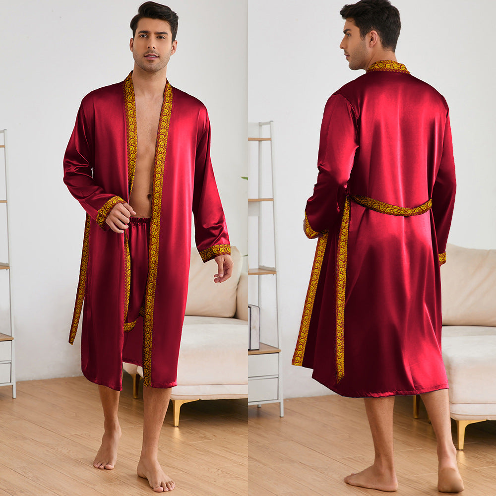 Herren Satin Morgenmantel mit stilvollem Schalkragen und seitlichen Taschen Drune
