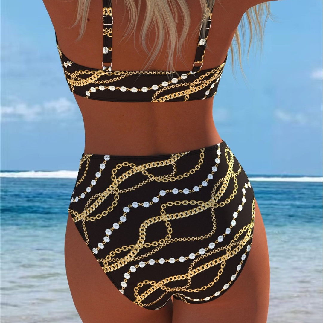 Damen Bikini-Set mit luxuriösem Ketten-Design und hohem Taillenbund Drune