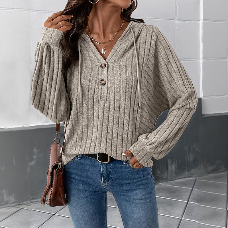 Damen lässiger Kapuzenpullover mit strukturiertem Rippenmuster Drune