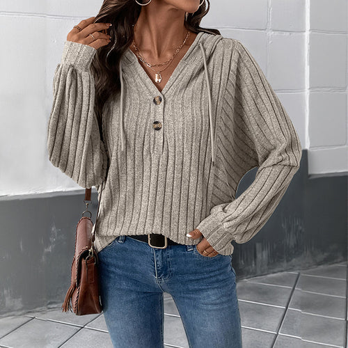 Damen lässiger Kapuzenpullover mit strukturiertem Rippenmuster Drune
