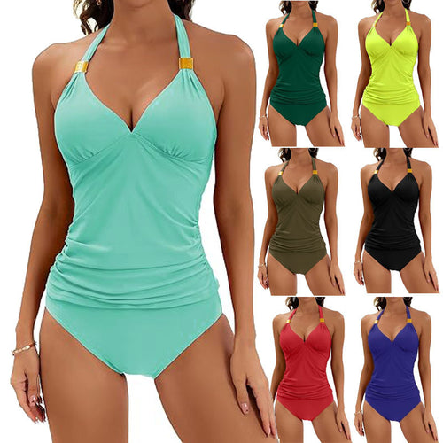 Damen Tankini mit gerafftem Oberteil und hohem Bund Drune