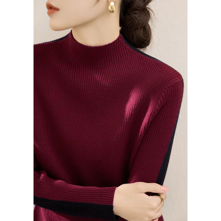 Damen modischer Rollkragenpullover mit strukturiertem Rippdesign und kontrastierenden Ärmeln Drune