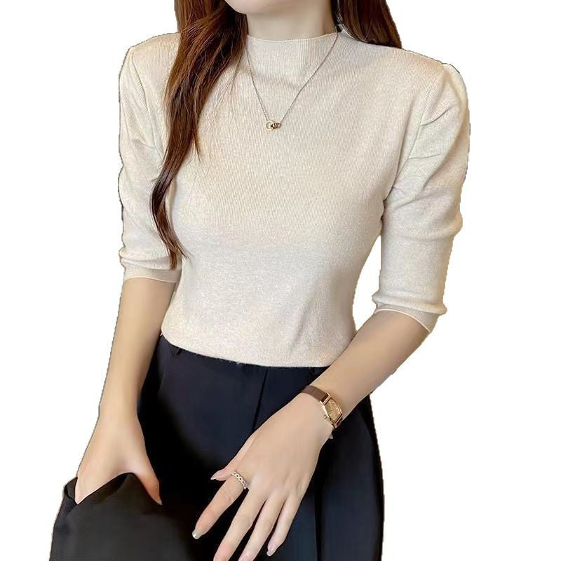 Damen elegantes Oberteil mit Puffärmeln und hochwertigem Strick Drune