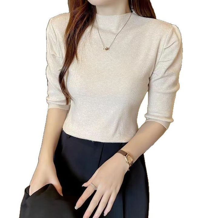 Damen elegantes Oberteil mit Puffärmeln und hochwertigem Strick Drune
