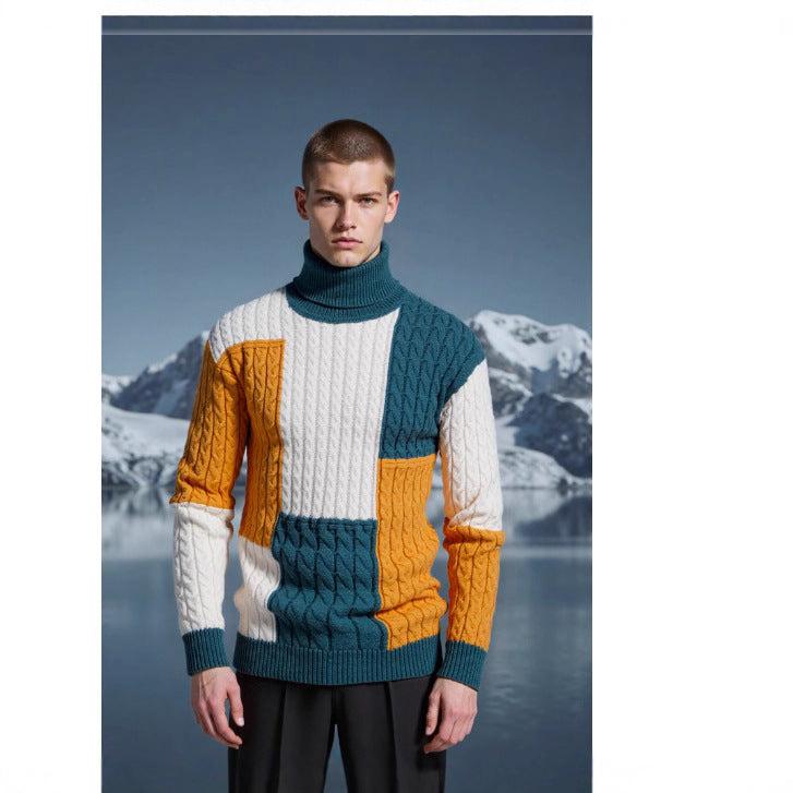 Herren modischer Strickpullover mit strukturiertem Zopfmuster und Stehkragen Drune