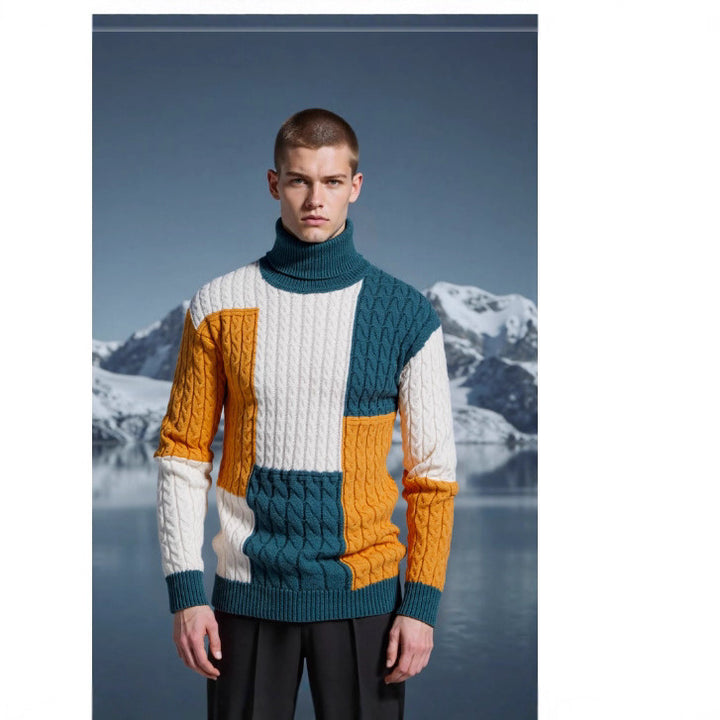 Herren modischer Strickpullover mit strukturiertem Zopfmuster und Stehkragen Drune