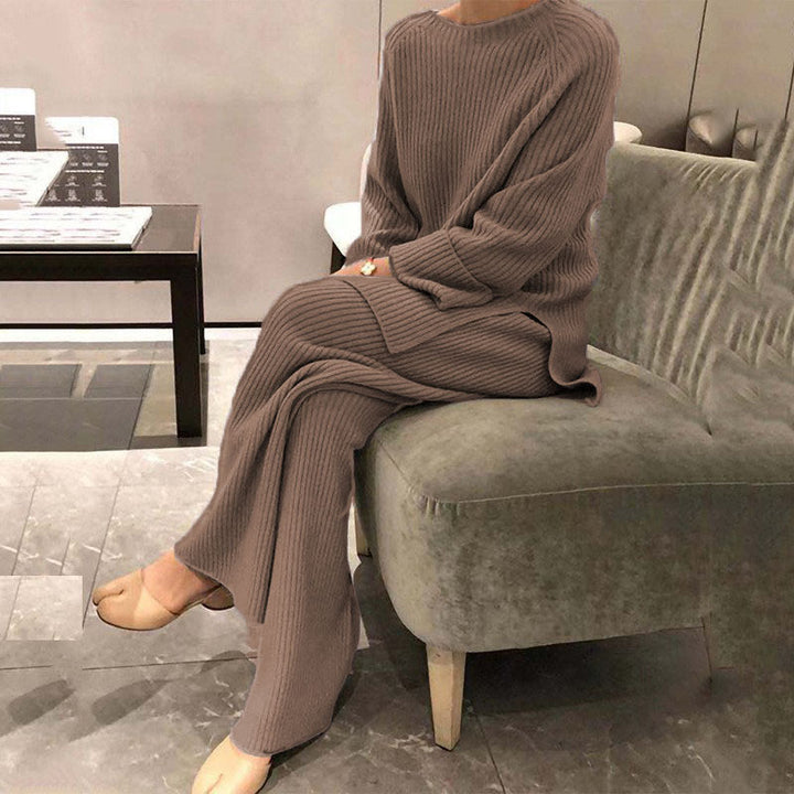 Damen Ripp-Strickanzug mit weitem Oberteil und weitem Bein Drune