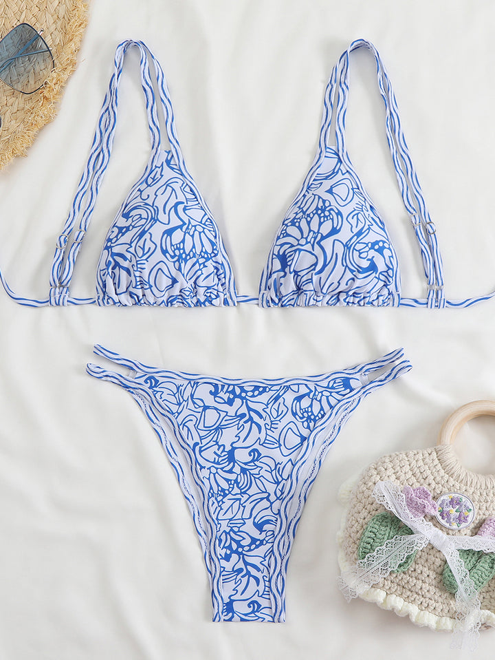 Damen Triangel-Bikini-Set mit verstellbaren Trägern und floralem Muster Drune