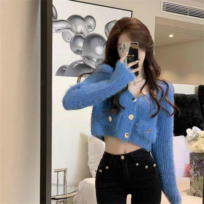 Damen Flauschiger Cardigan mit Knopfdetails und praktischen Taschen Drune