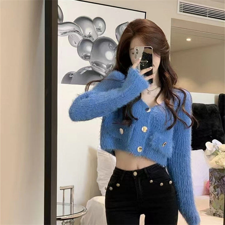 Damen Flauschiger Cardigan mit Knopfdetails und praktischen Taschen Drune
